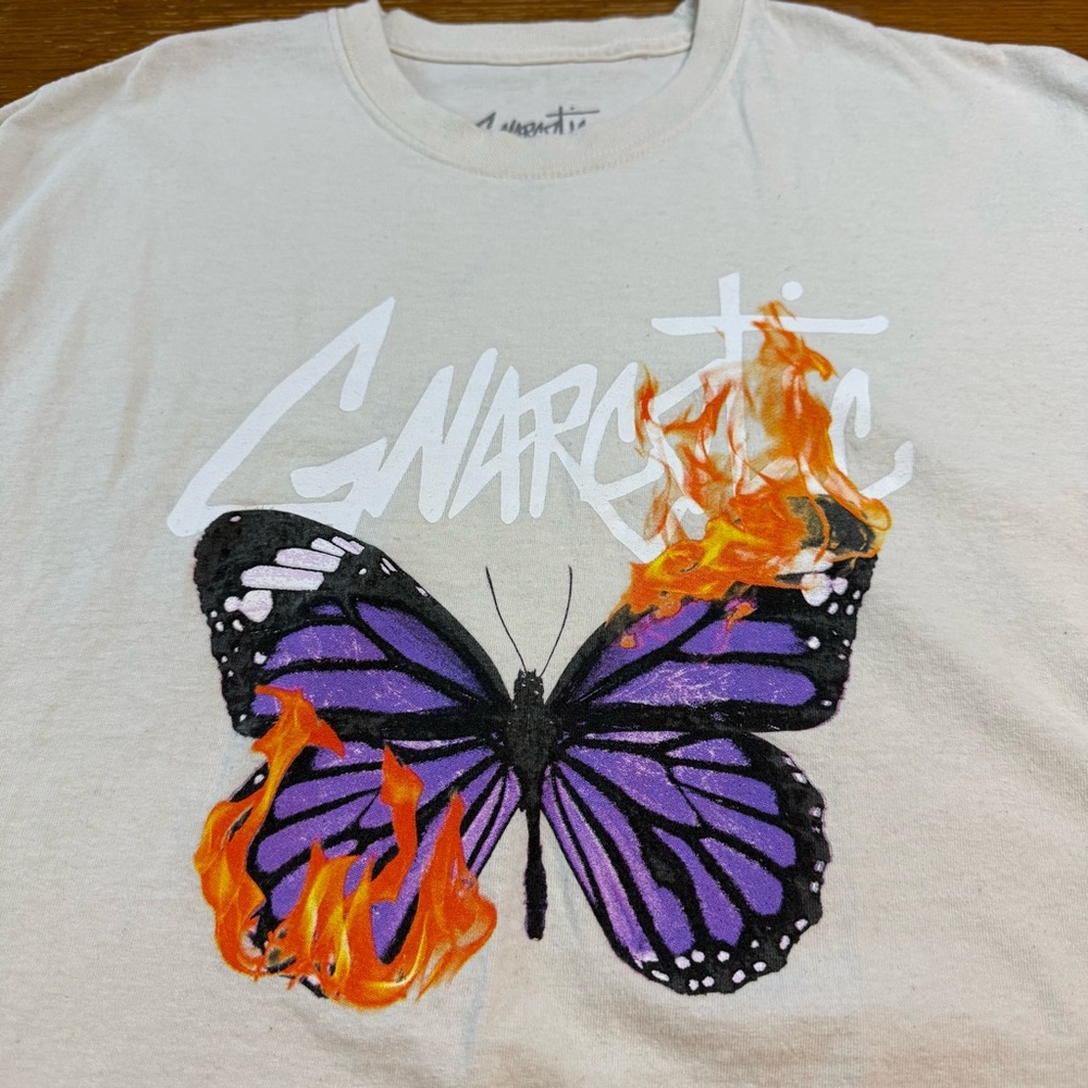 Gnarcotic Butterfly Womens Tshirt XL White Street Addict Sk8ter Streetwear Y2K